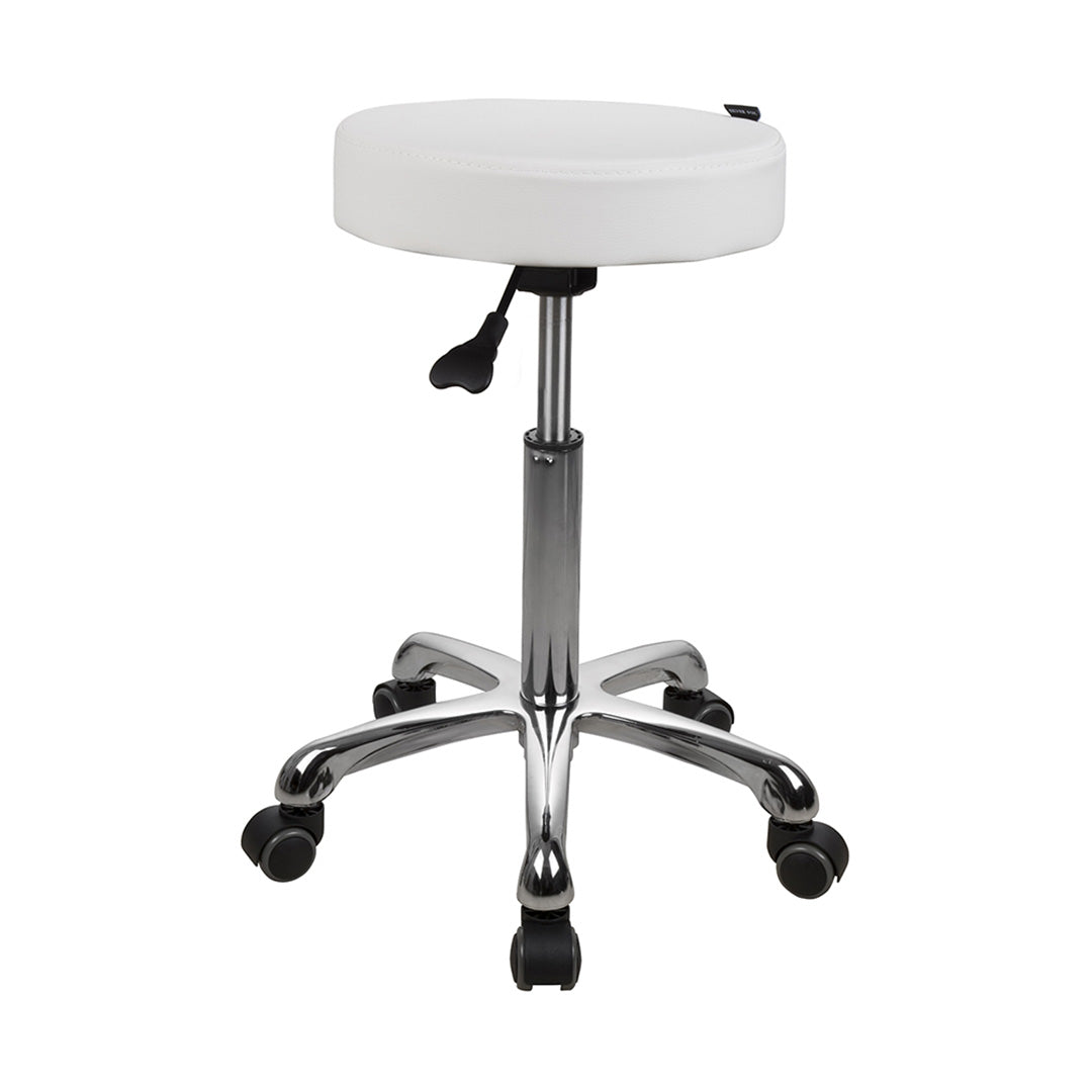 Barneys Eden Salon Stool White Upholstery Polished Metal Base
