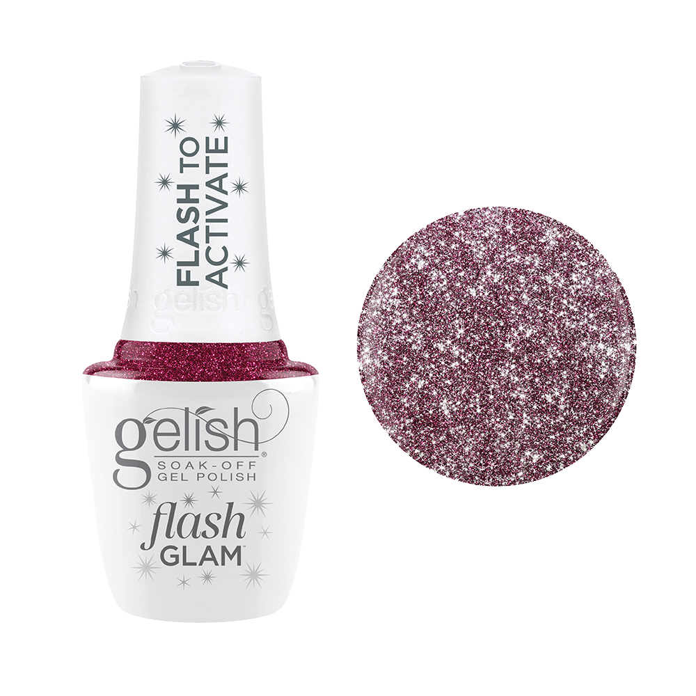 Gelish Flash Glam Gel Polish - Mesmerised By You - Raspberry Glitter - 15ml