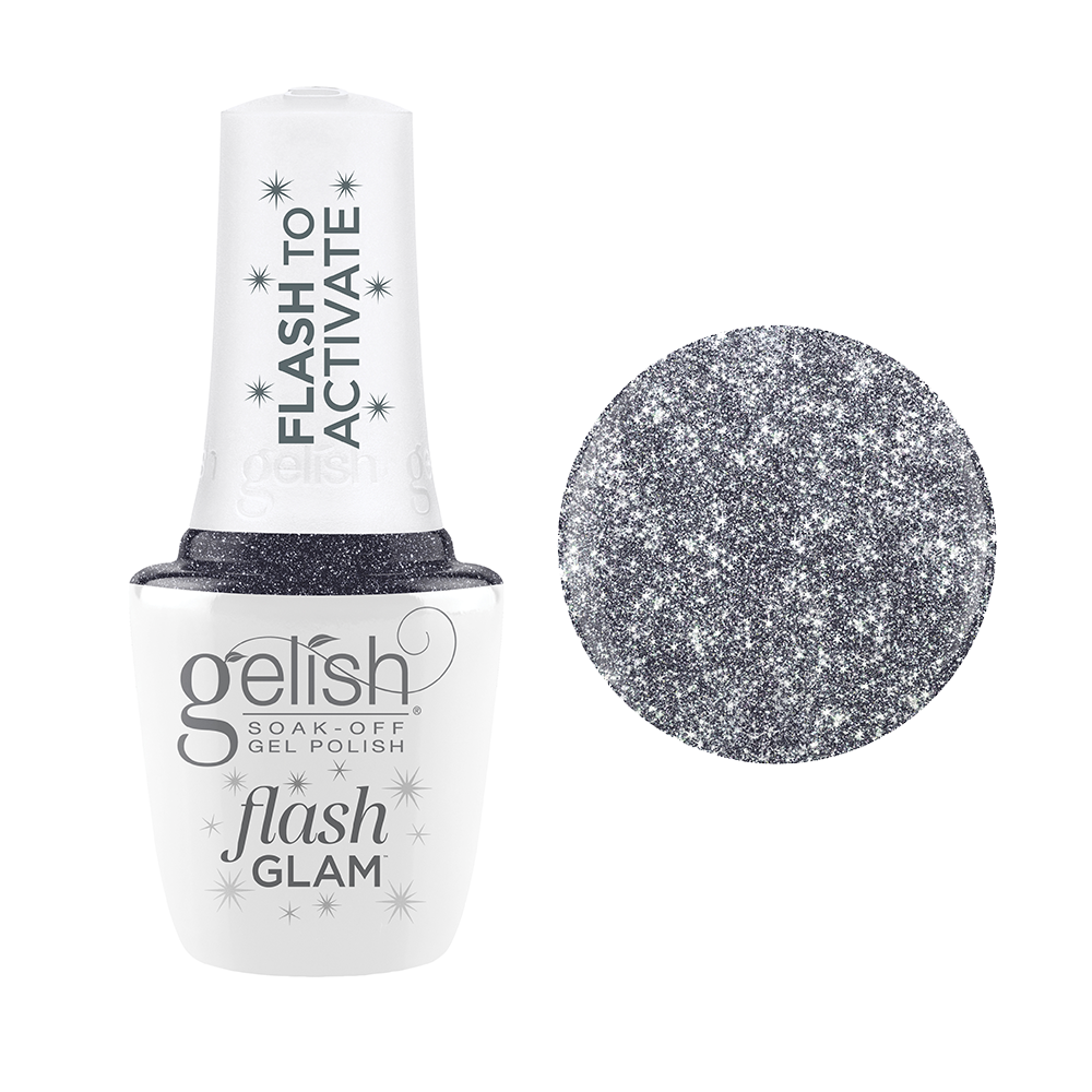 Gelish Flash Glam Gel Polish - Never Stop Glistening - Dusty Blue Glitter- 15ml