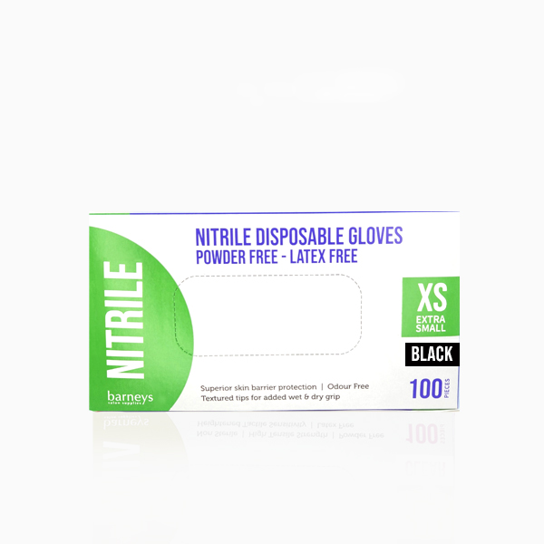 Barneys Nitrile Disposable Gloves Powder Free - Black - EXTRA SMALL