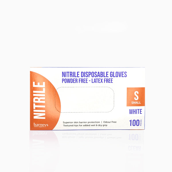 Barneys Nitrile Disposable Gloves Powder Free - White - Small - 100 Pieces