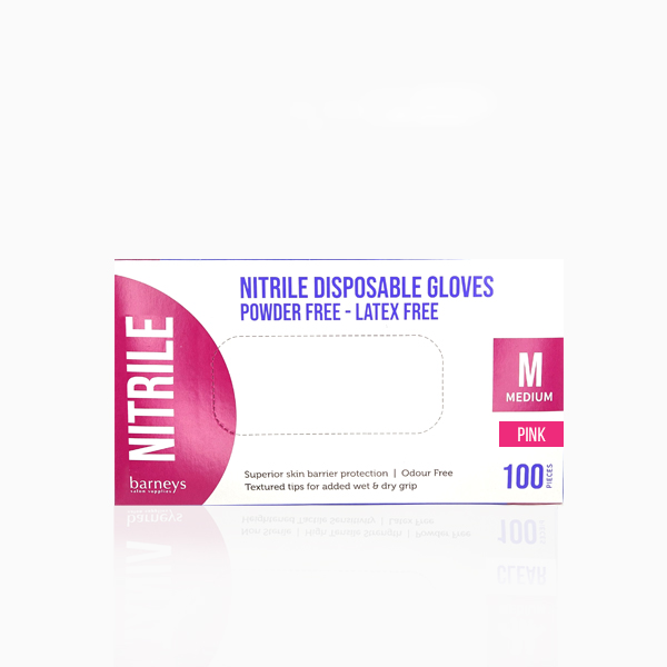 Barneys Nitrile Disposable Gloves Powder Free - Pink - Medium - 100 Pieces