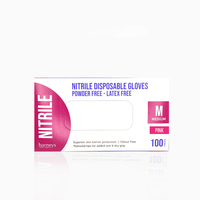 Barneys Nitrile Disposable Gloves Powder Free - Pink - Medium - 100 Pieces