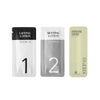 Three lash care product packets labeled 'Lifting Lotion', 'Setting Lotion', and 'Hydrating Essence' on a white background.
