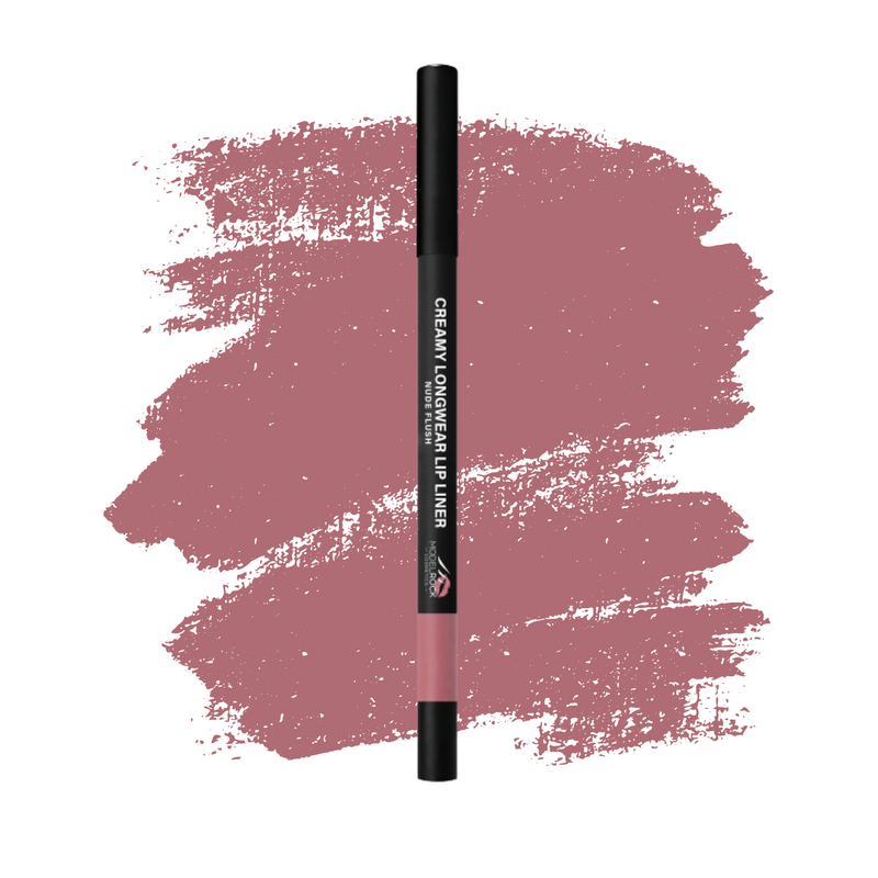 Lip liner with pink color swatch on a white background