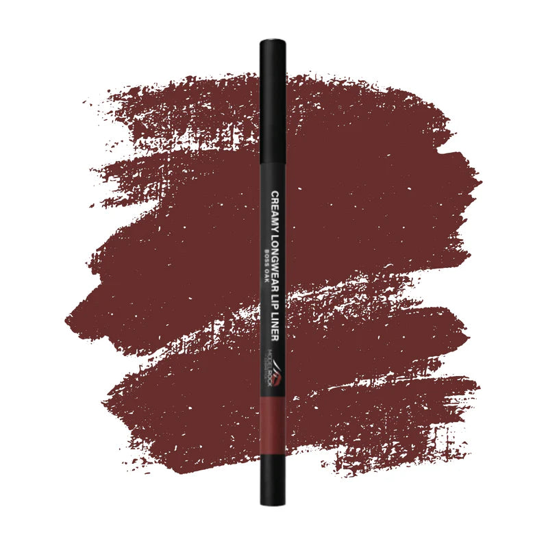 Lip liner with a swatch of red color on a white background