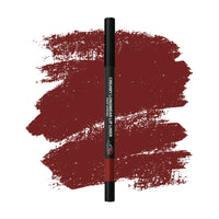 Lip liner with red color swatch on a white background