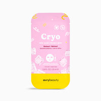 Pink and yellow Cryo jelly mask packaging with Avry Beauty branding on a white background