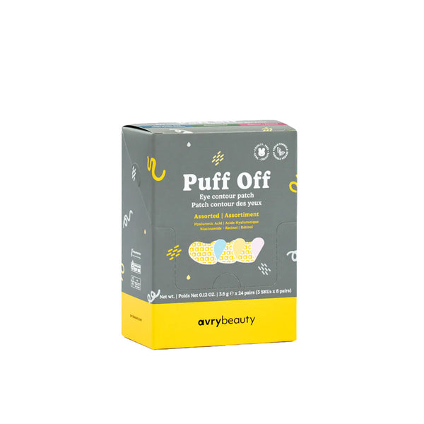 Avry Beauty Puff Off eye contour patch packaging on a white background
