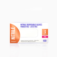 Barneys Nitrile Disposable Gloves Powder Free - Pink - Small - 100 Pieces