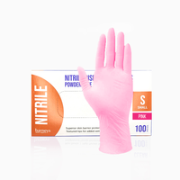 Barneys Nitrile Disposable Gloves Powder Free - Pink - Small - 100 Pieces