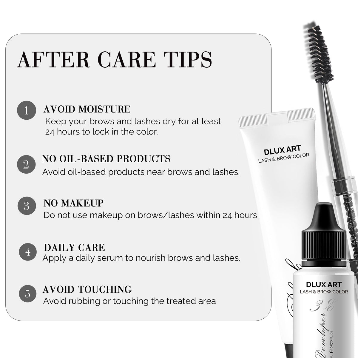 DLUX Pro Art Hybrid Lash and Brow Tint – Lash and brow tint aftercare