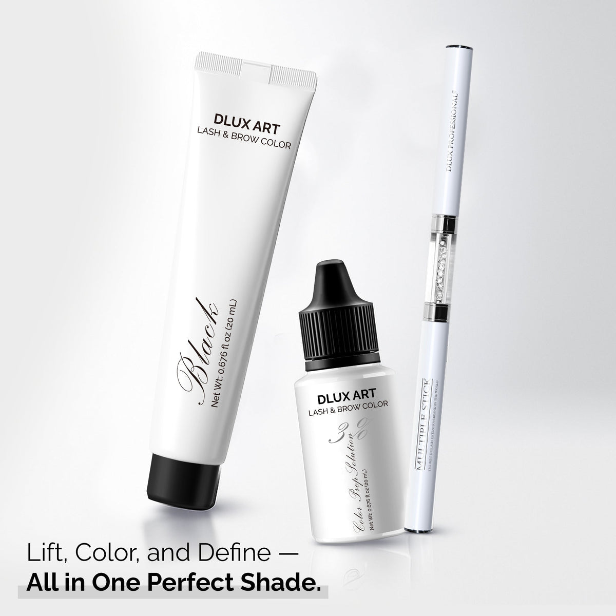 DLUX Pro Art Hybrid Lash and Brow Tint – Black tint bundle and applicator
