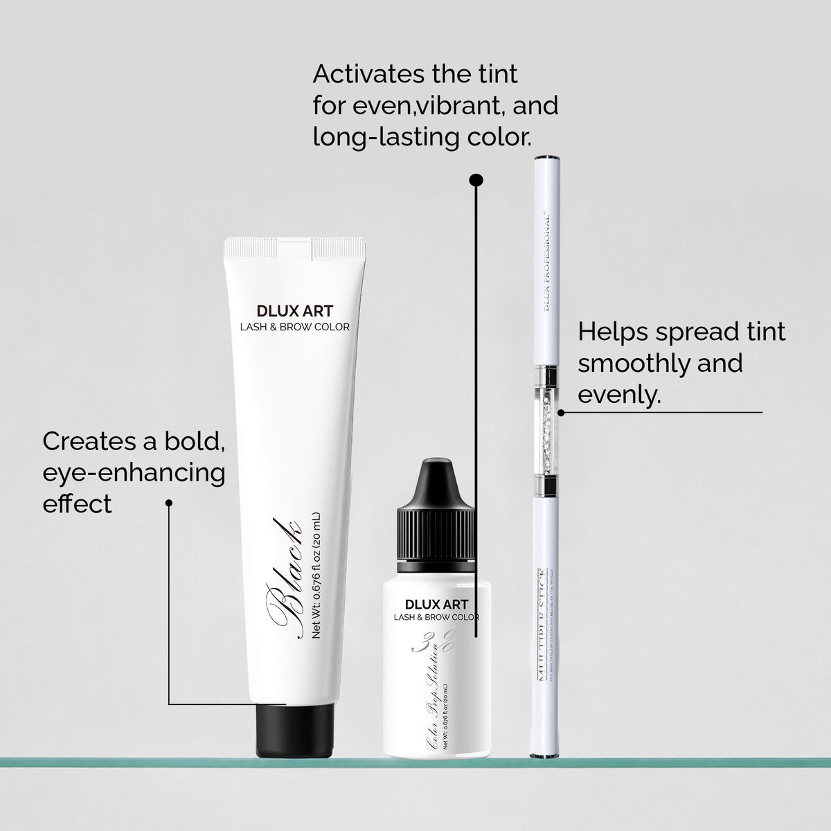 DLUX Pro Art Hybrid Lash and Brow Tint – Black bundle product features