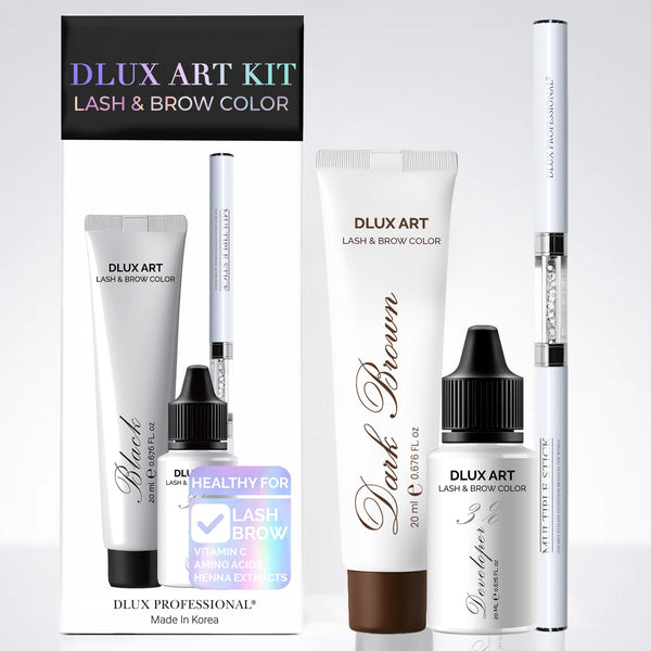 DLUX Pro Art Hybrid Lash and Brow Tint – Dark Brown bundle contents