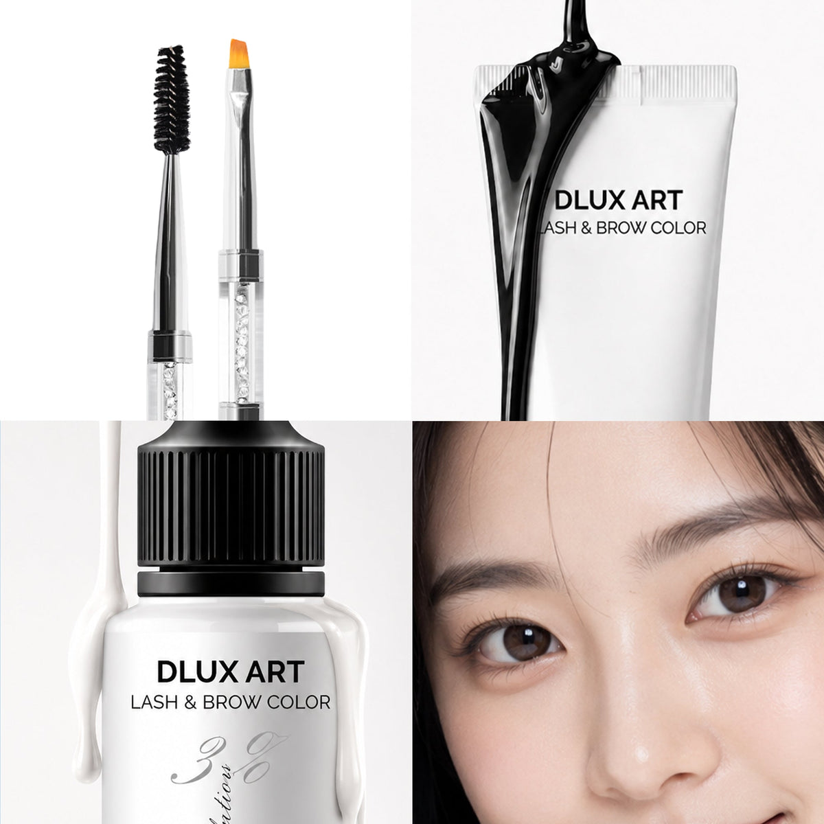 DLUX Pro Art Hybrid Lash and Brow Tint – Black tint and application tool