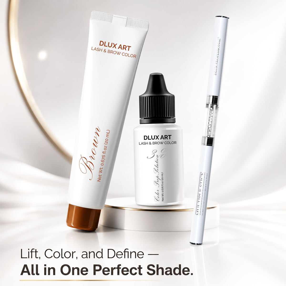 DLUX Pro Art Hybrid Lash and Brow Tint – Brown tint bundle and applicator