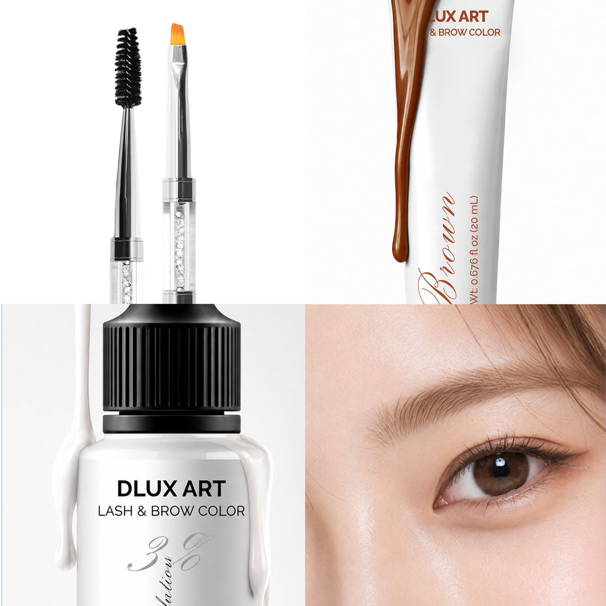 DLUX Pro Art Hybrid Lash and Brow Tint – Brown tint and application tool