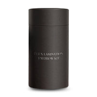 Black cylindrical container with 'DLUX Lamination Eyebrow Kit' text on a white background