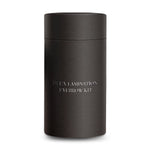 Black cylindrical container with 'DLUX Lamination Eyebrow Kit' text on a white background