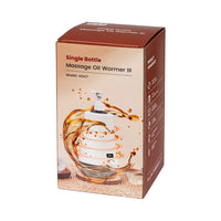 Box for a Single Bottle Massage Oil Warmer III with product image on a white background