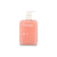 Pink bottle with pump labeled 'fmmn' on a white background