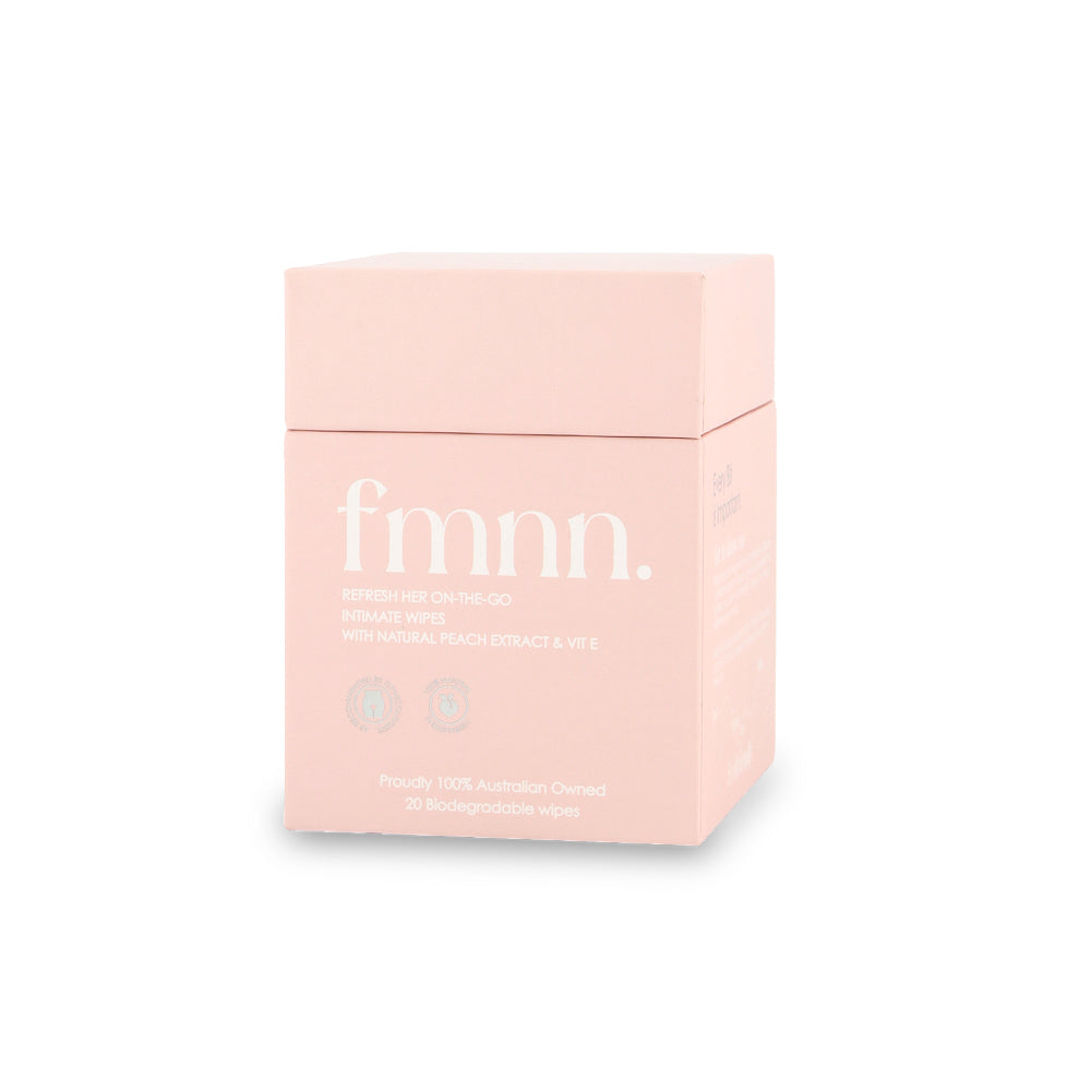 Pink box with 'fmmn.' branding on a white background