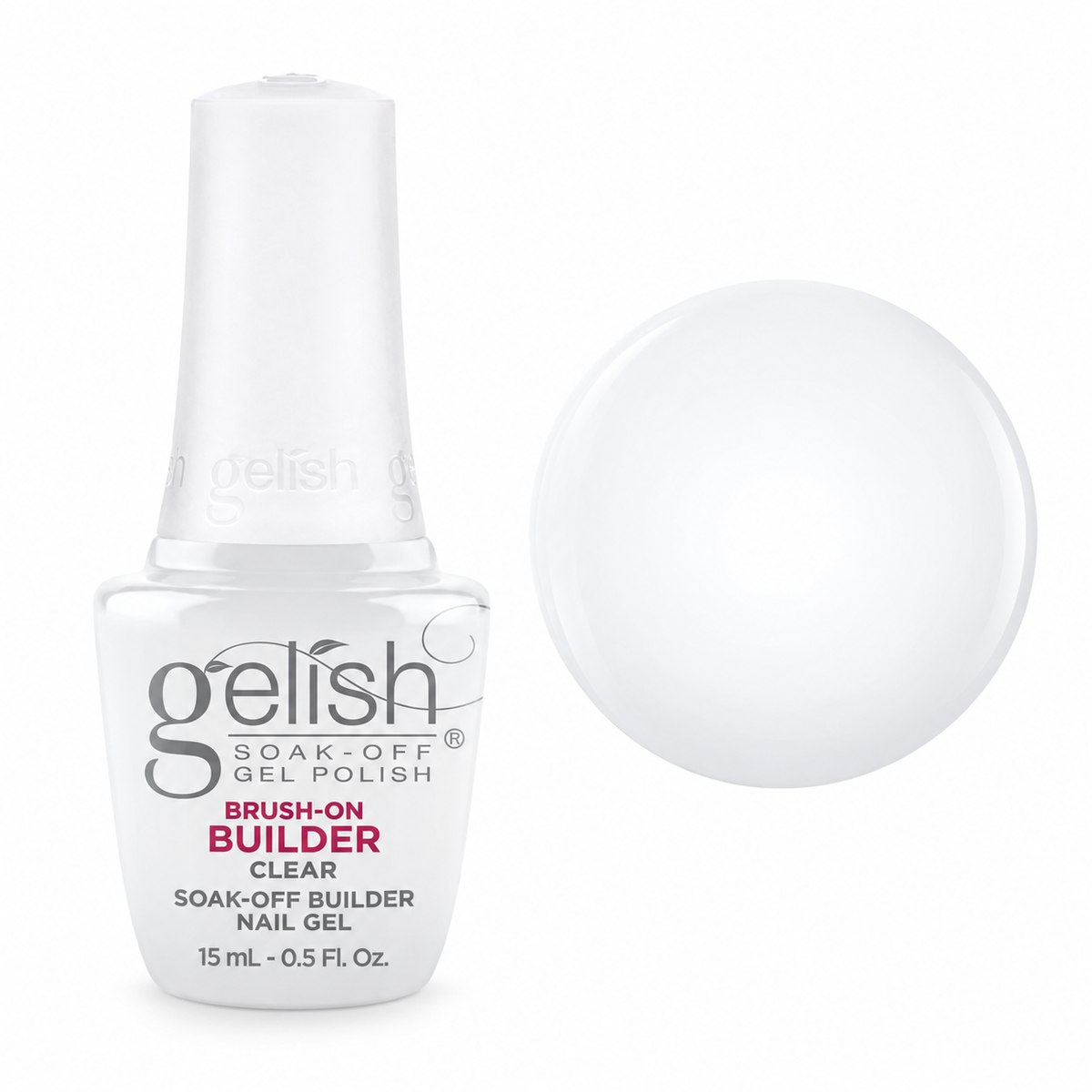 Gelish Pro Brush-On Builder Gel 15ml – Clear bottle and colour swatch