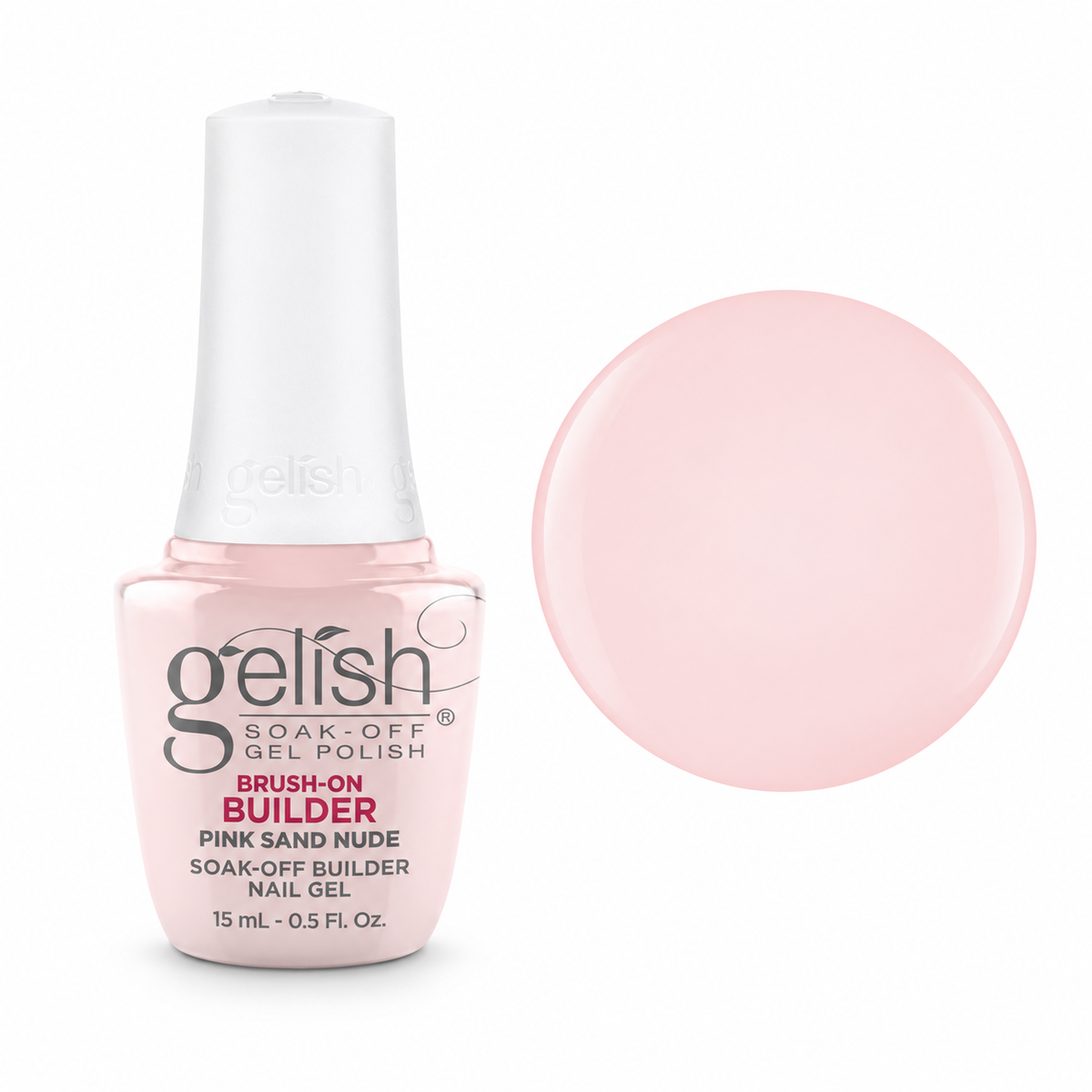 Gelish Pro Brush-On Builder Gel 15ml – Pink Sand Nude bottle and colour swatch