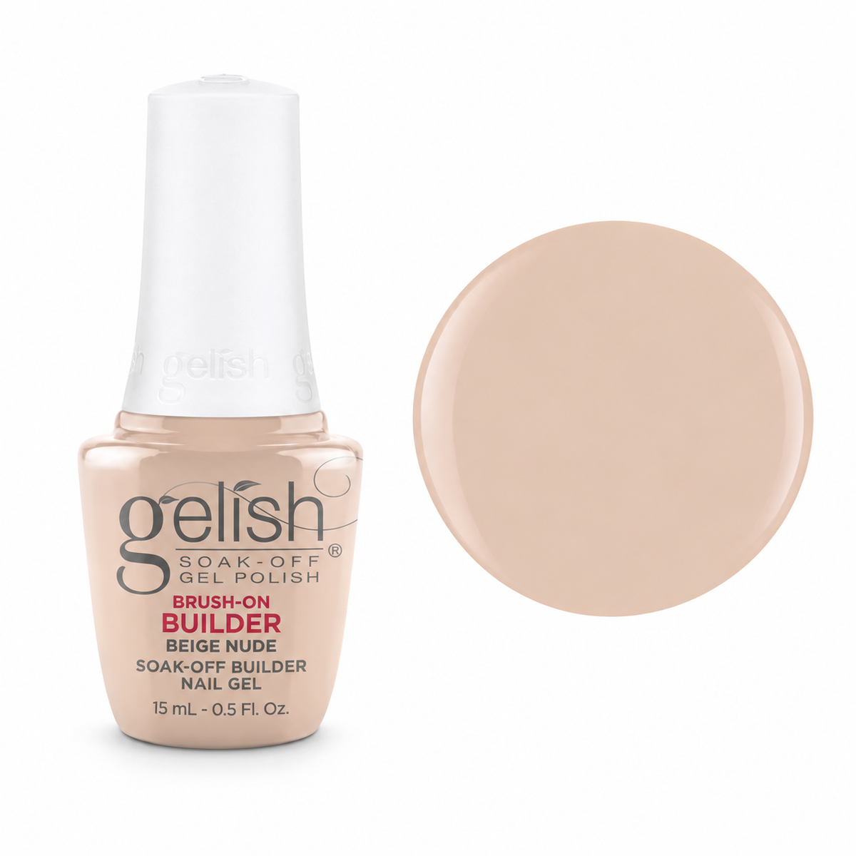Gelish Pro Brush-On Builder Gel 15ml – Beige Nude bottle and colour swatch