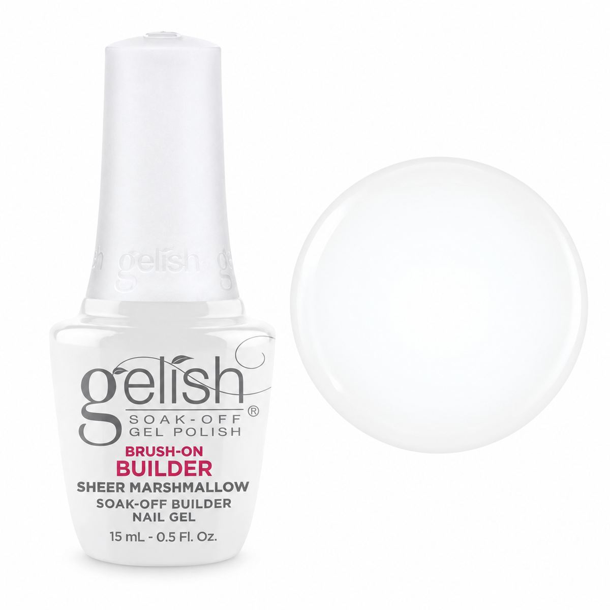 Gelish Pro Brush-On Builder Gel 15ml – Sheer Marshmallow bottle and colour swatch