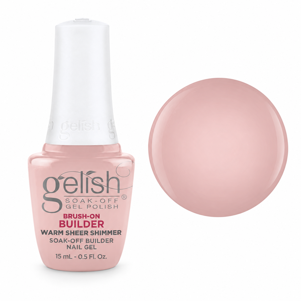 Gelish Pro Brush-On Builder Gel 15ml – Warm Sheer Shimmer bottle and colour swatch