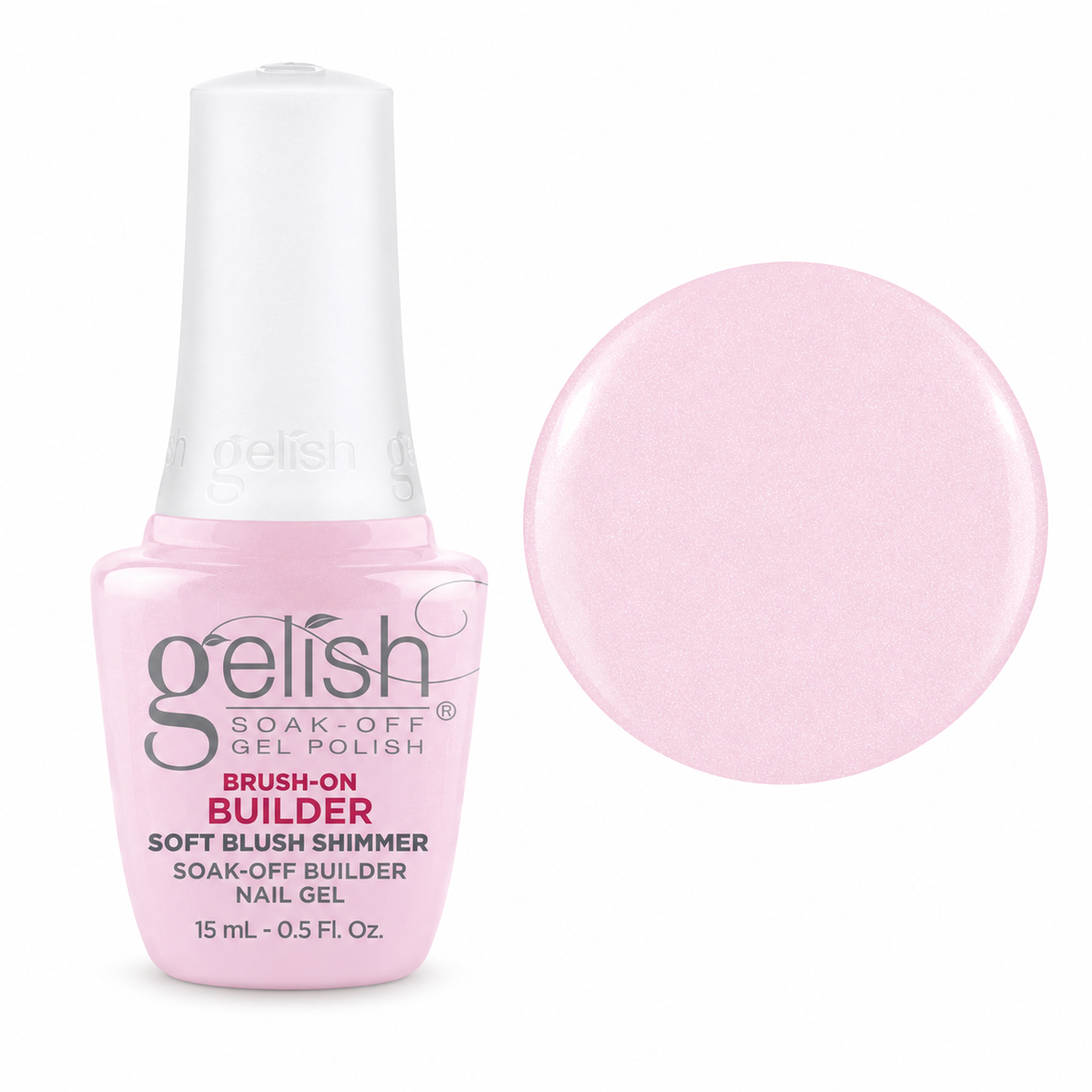 Gelish Pro Brush-On Builder Gel 15ml – Soft Blush Shimmer bottle and colour swatch