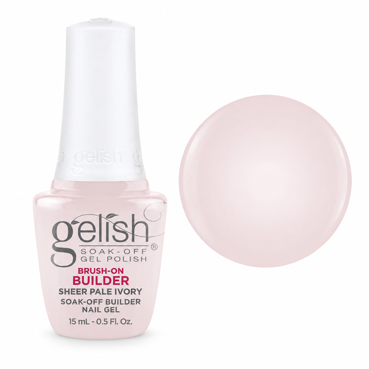 Gelish Pro Brush-On Builder Gel 15ml – Sheer Pale Ivory bottle and colour swatch