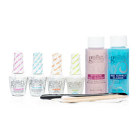 Gelish Mini Complete Basix Kit with six bottles and prep accessories on a white background