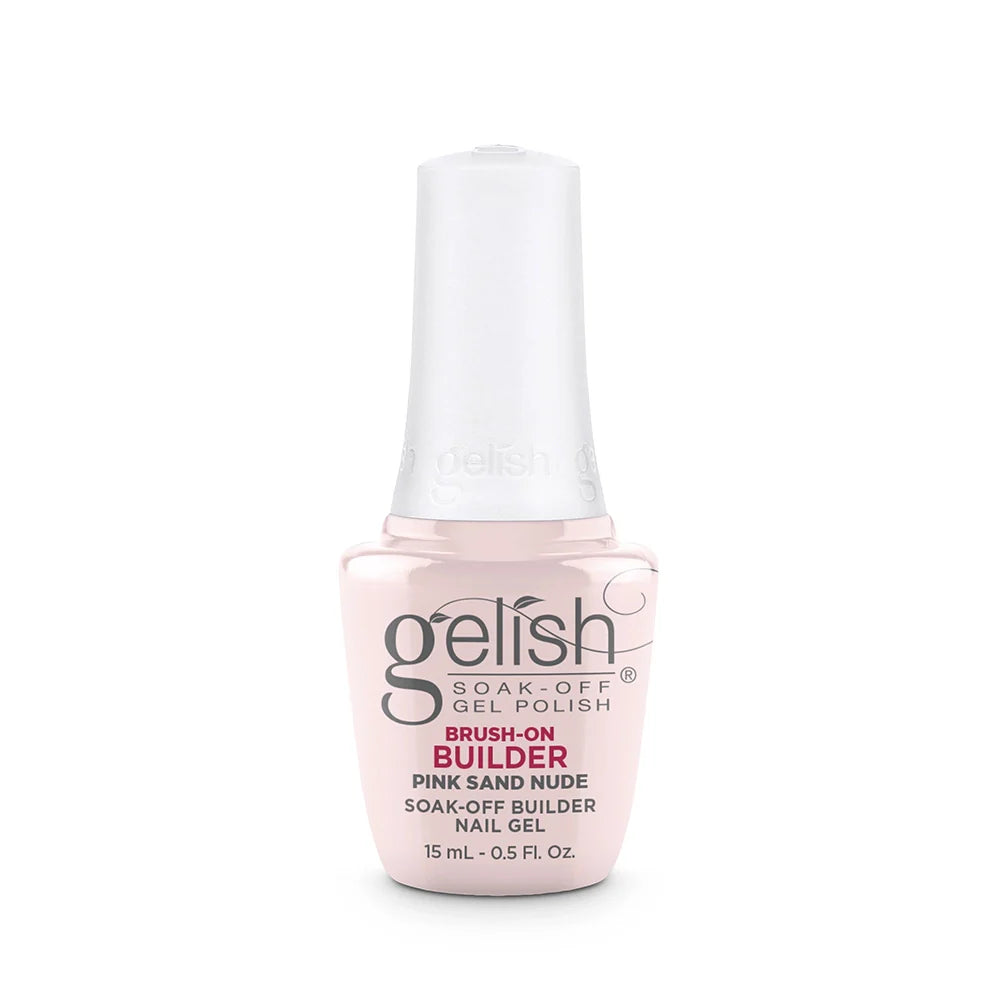 Gelish nail polish bottle with pink sand nude color on a white background