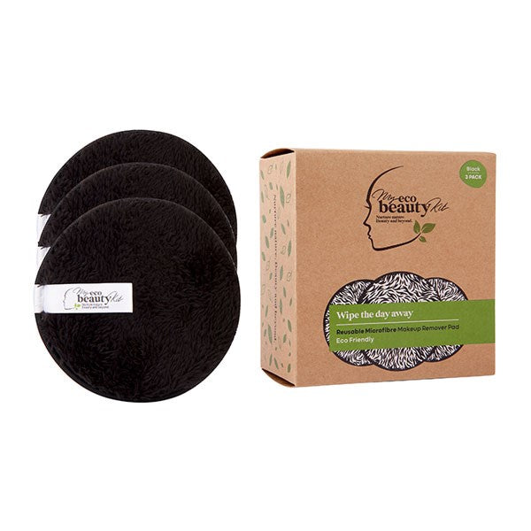 MY ECO BEAUTY KIT -  RE-USEABLE MAKEUP REMOVER PAD - 'BLACK' Microfibre 3pk