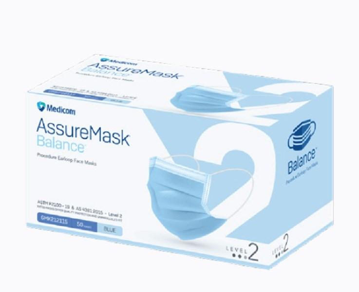 Medicom Assure Balance Level 2 Disposable Face Mask - Blue - 50 Pack