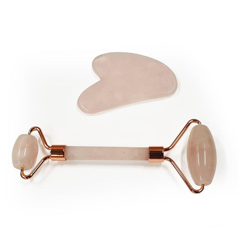 Rose Quartz Facial Roller & Gua Sha Sculpting Tool Set
